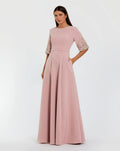 Crepe Gown With Embellished 3/4 Sleeves