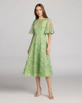 Sage Flutter Sleeve Embroidered Midi Dress