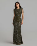 High Neck Sleeveless Beaded Fringe Fitted Gown