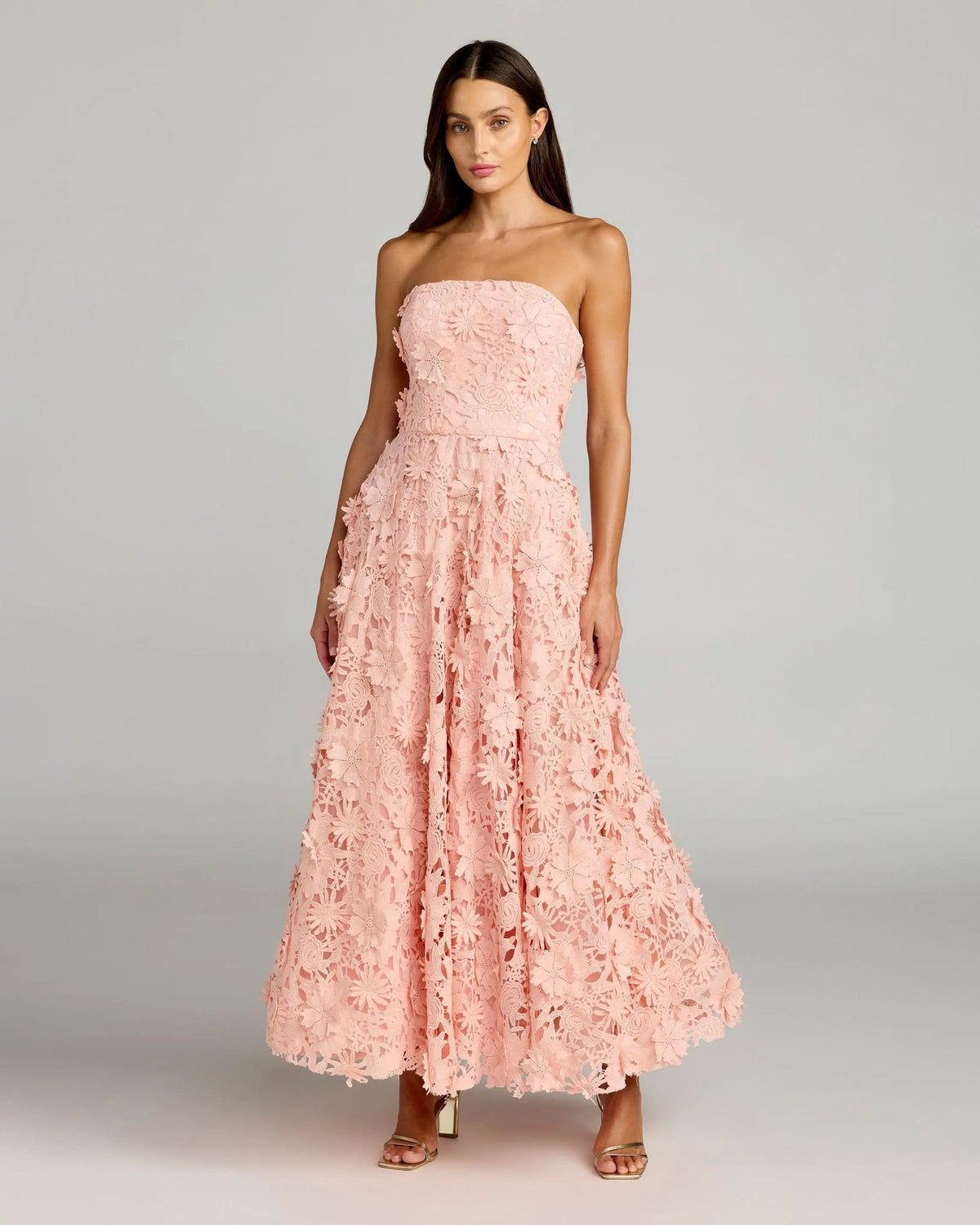 Blush Strapless Floral Embroidered Lace A-Line Dress