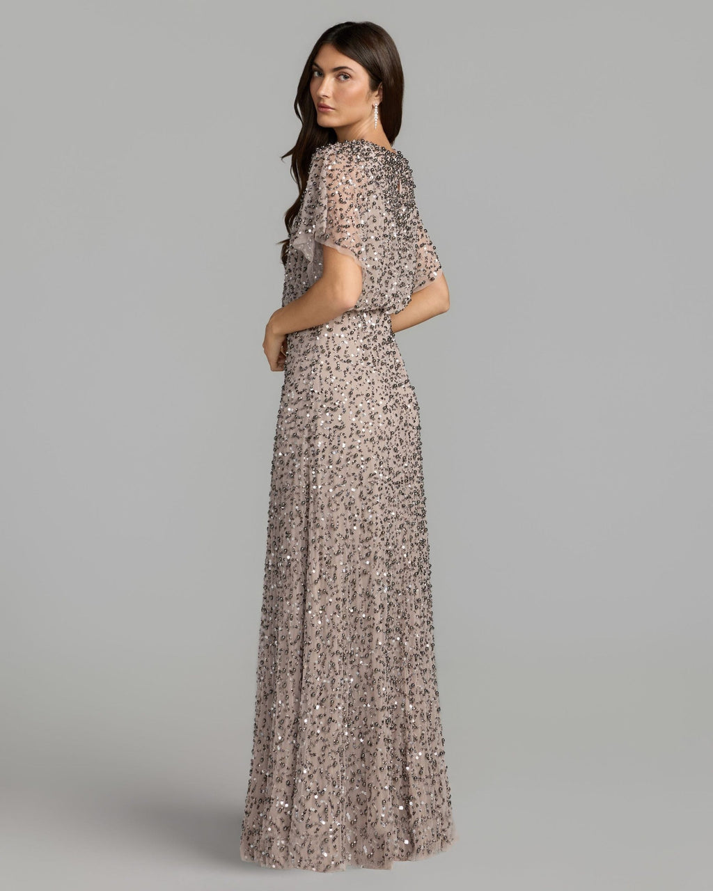 Lilac High Neck Short Sleeve Embellished Gown