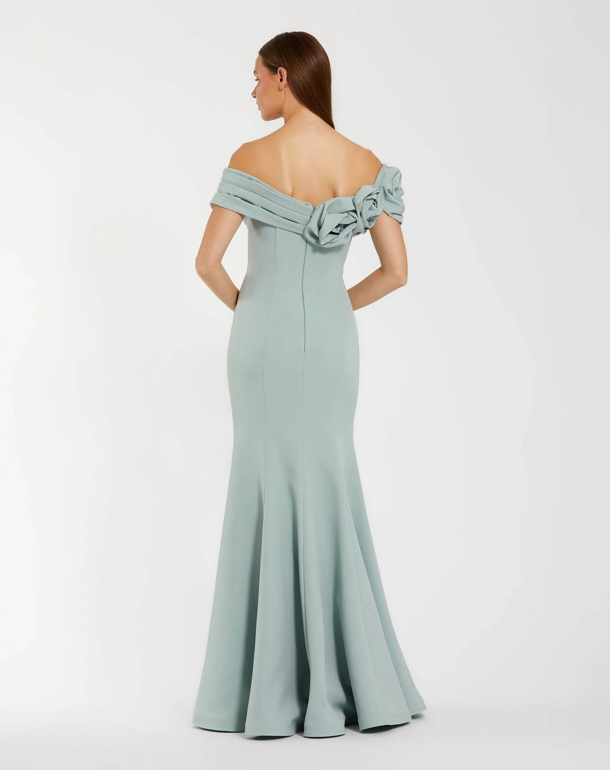Sage Off The Shoulder Crepe Mermaid Gown