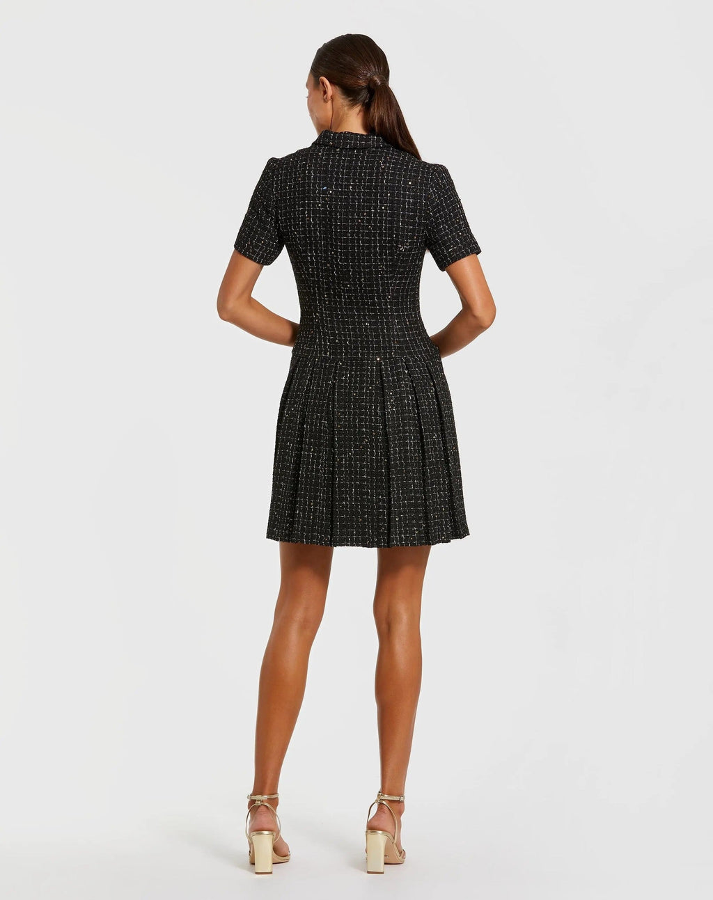 Black Short Sleeve V Neck Tweed Blazer Mini Dress