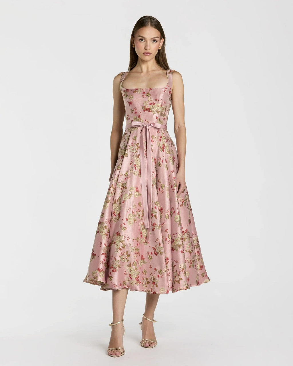Petite Pink Multi Sleeveless Brocade A Line Midi Dress