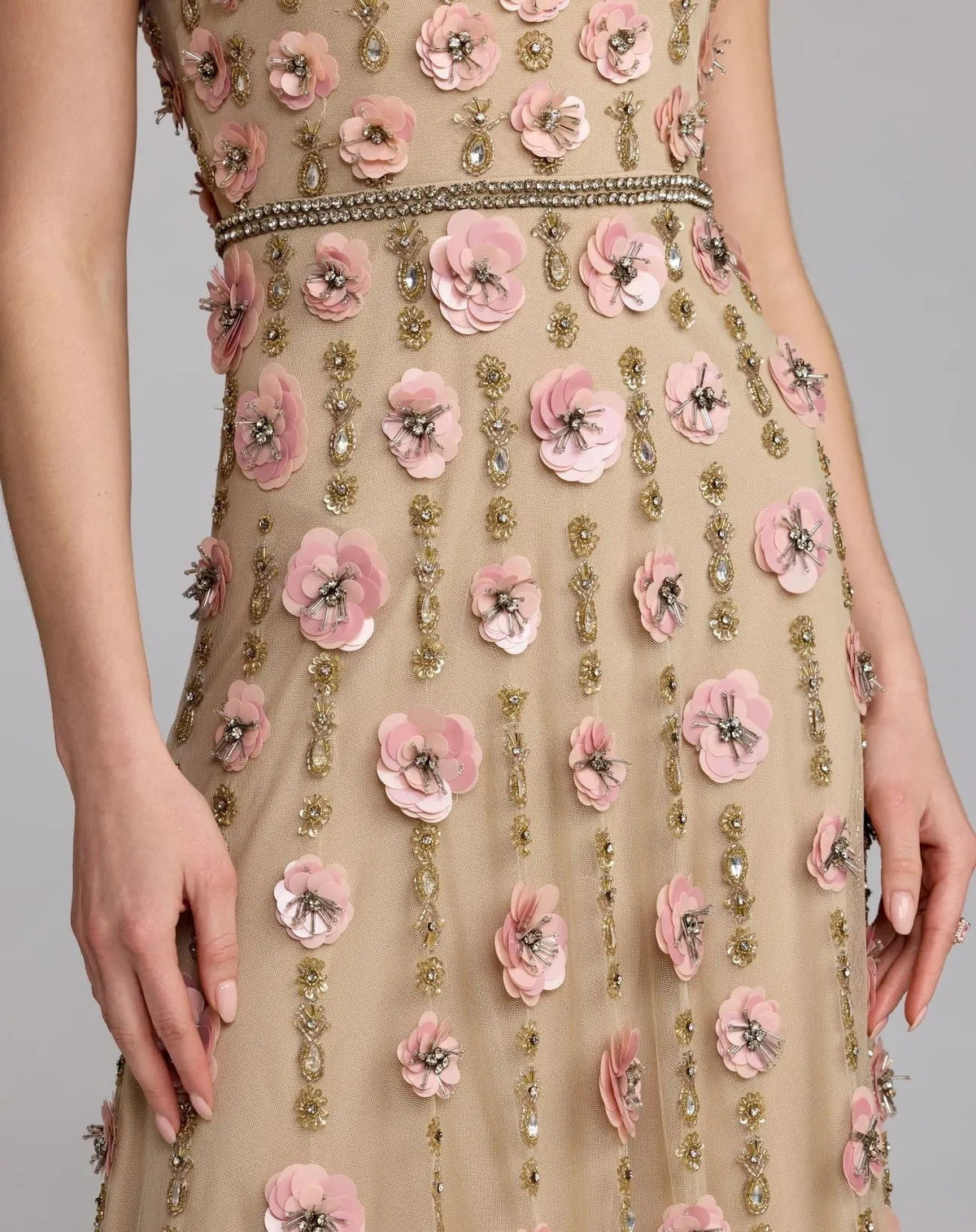 Nude Rose Sleeveless Scoop Neck Embellished Midi Dress