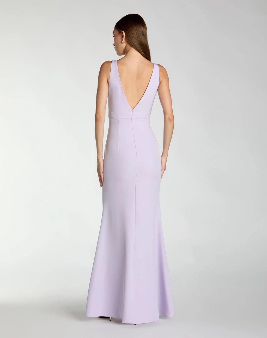 Lilac Crepe V-Neck Mermaid Gown With Bow