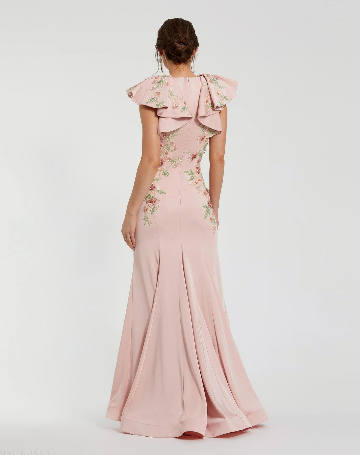 Blush Flutter Sleeve Embellished Mermaid Gown
