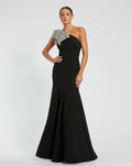 Black One Shoulder Trumpet Gown With Crystal Flower