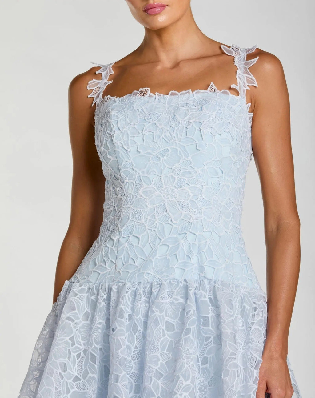 Petite Powder Blue Sleeveless Embroidered Lace Tiered Midi Dress