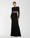 Black Long Sleeve Jersey Gown With Jewel Detail
