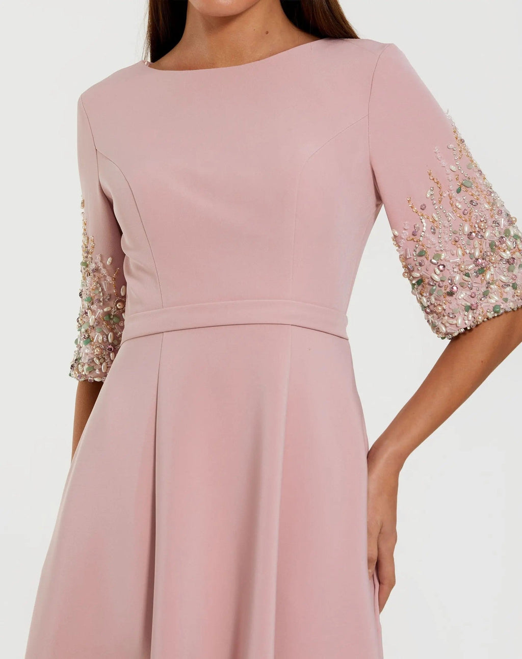 Rose A-Line Gown With Embellished 3/4 Sleeves