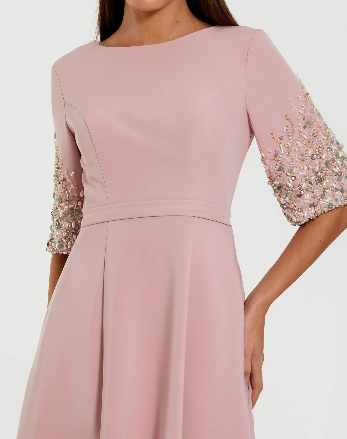 Rose A-Line Gown With Embellished 3/4 Sleeves