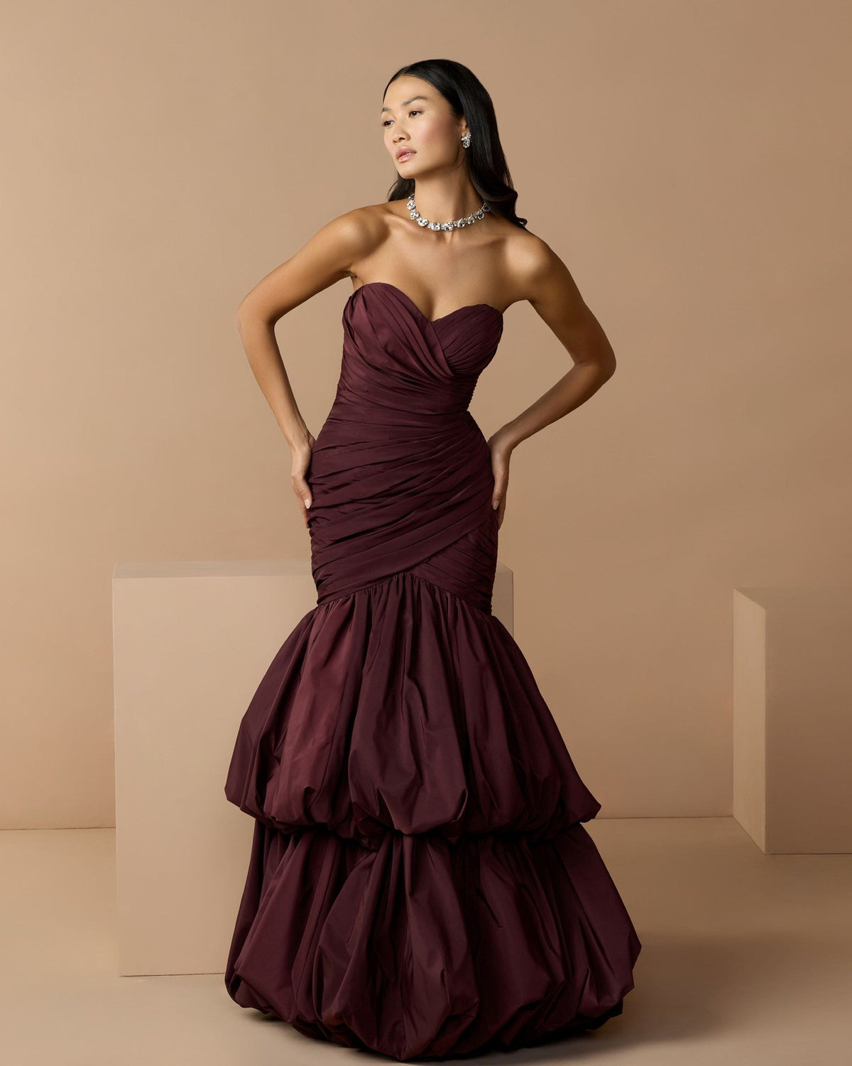 Amethyst Ruched Mermaid Gown with Bubble Hem
