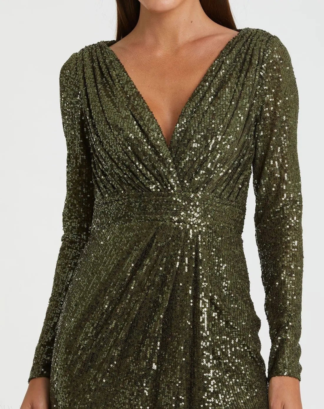 Olive Sequined Long Sleeve Gown