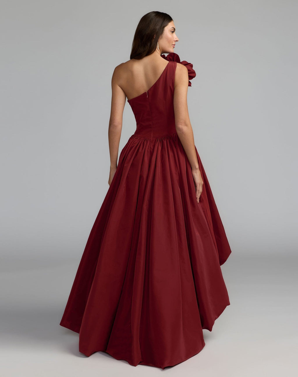 Ruby One Shoulder High Low Gown With 3D Flower