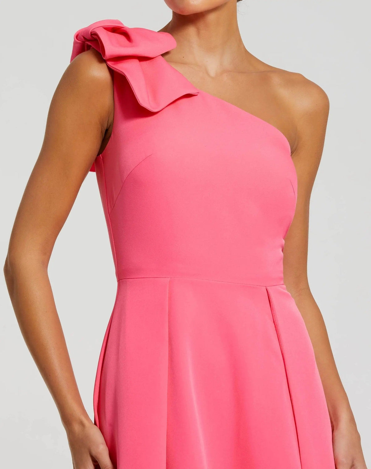 Candy Pink Bow One Shoulder Sleeveless A-Line Gown