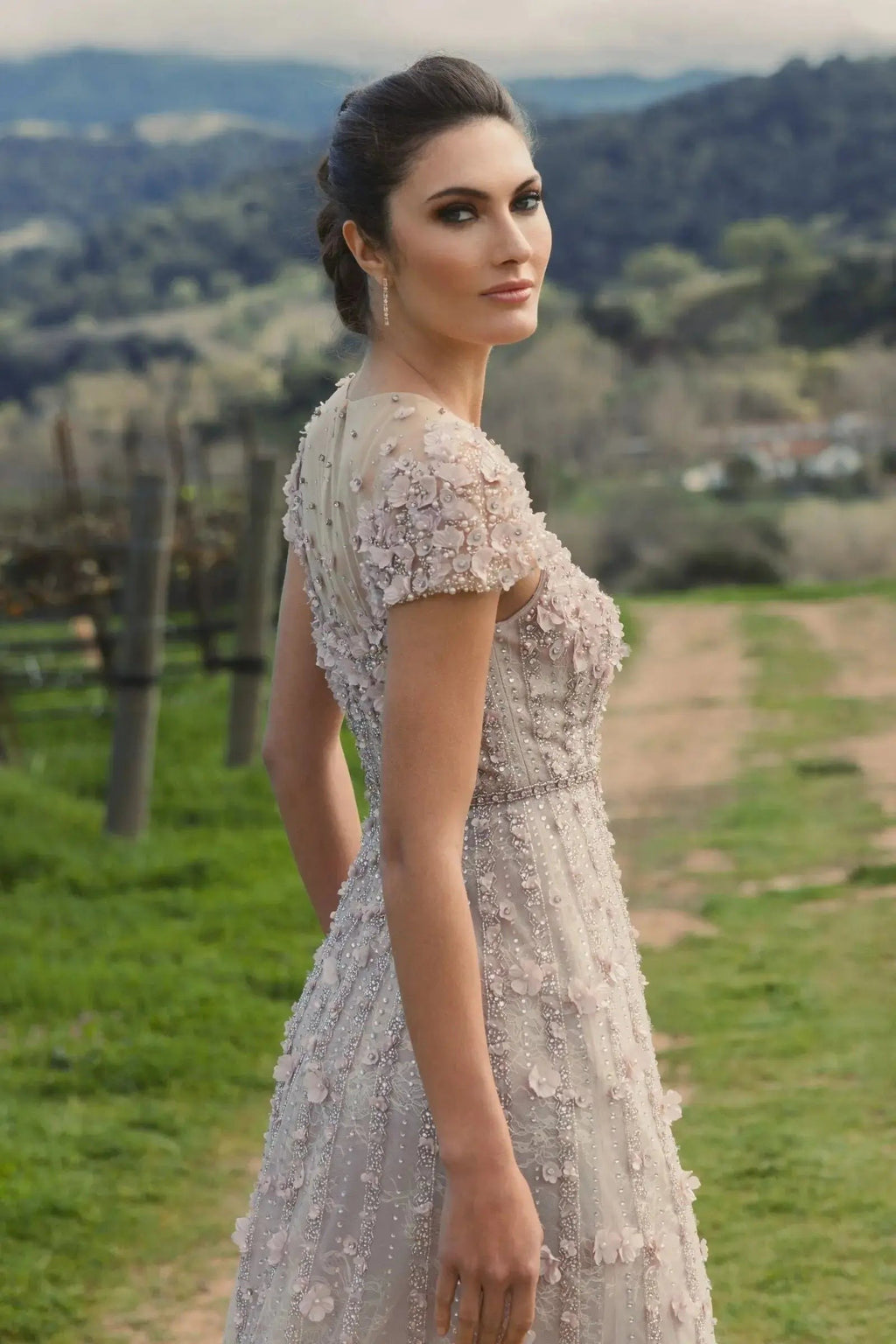 Vintage Lilac Embellished Lace Illusion Neck A-Line Gown