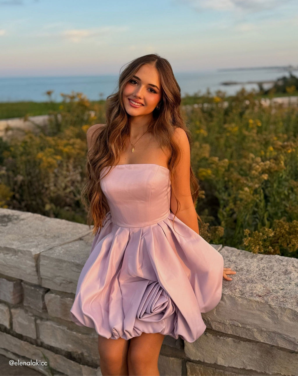 Lilac Strapless Mini Dress With 3D Rosette