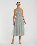 Sage Floral Embellished Sleeveless Midi Dress