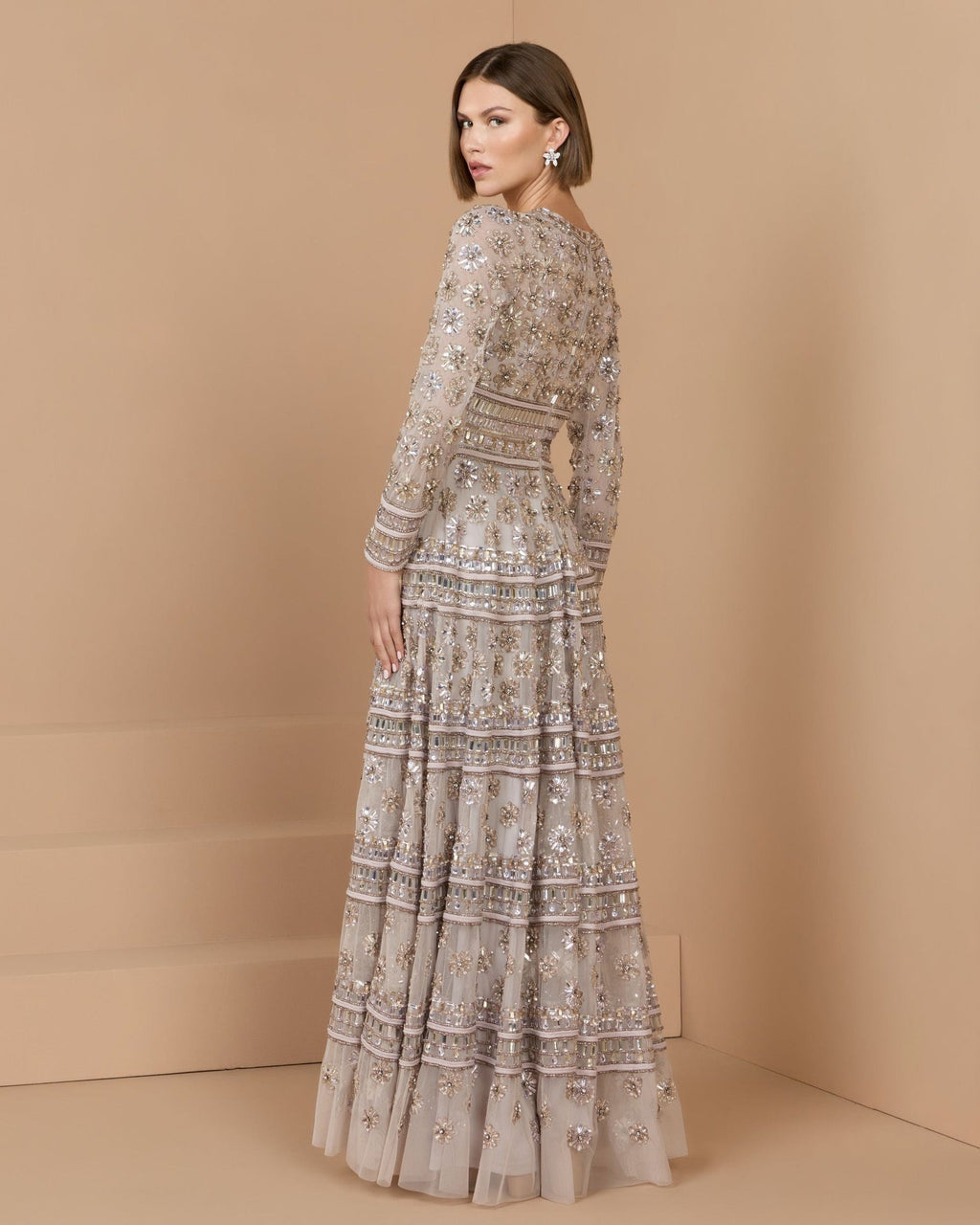 Vintage Lilac Embellished Long Sleeve A-Line Gown