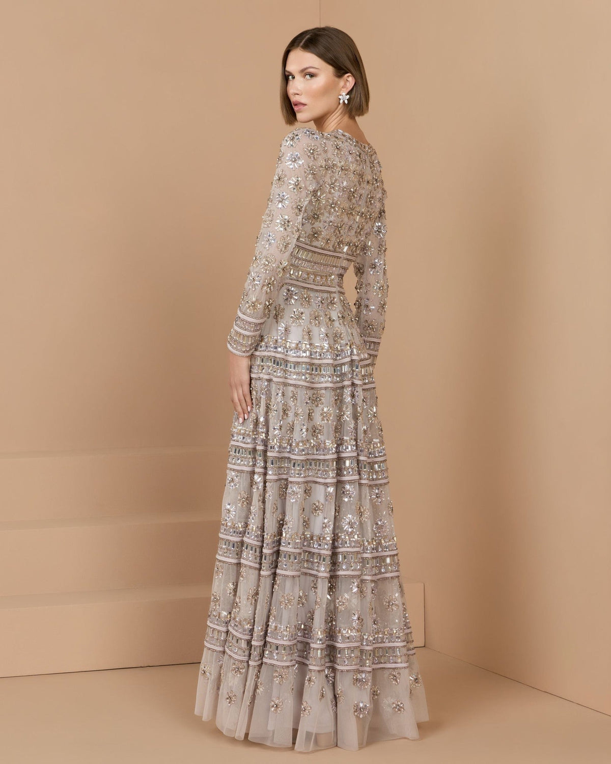 Vintage Lilac Embellished Long Sleeve A-Line Gown
