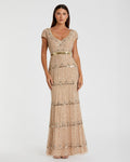 Cap Sleeve Sweetheart Neckline Beaded Sequin Column Gown