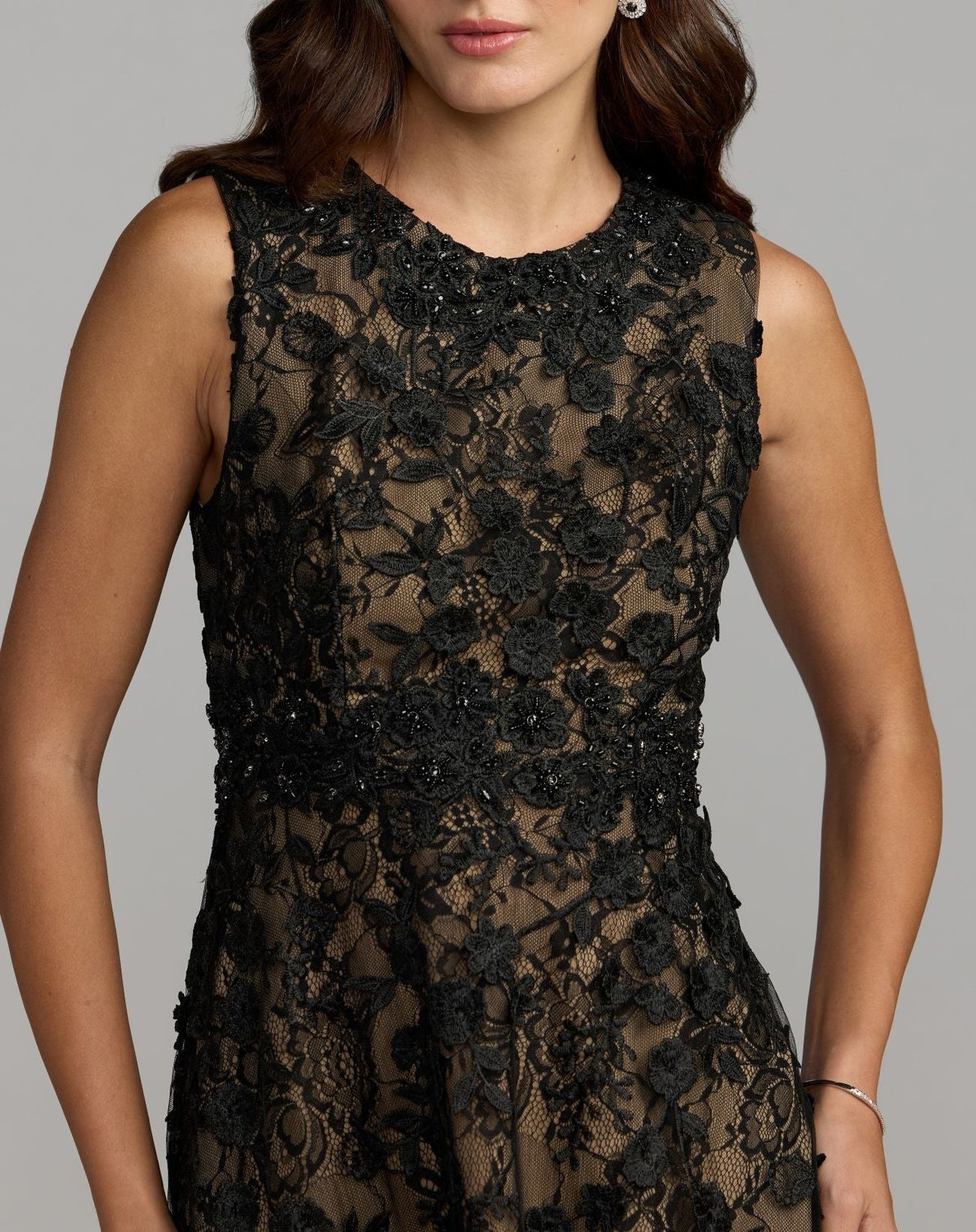 Petite Black Nude Floral Embroidered High Neck Midi Dress