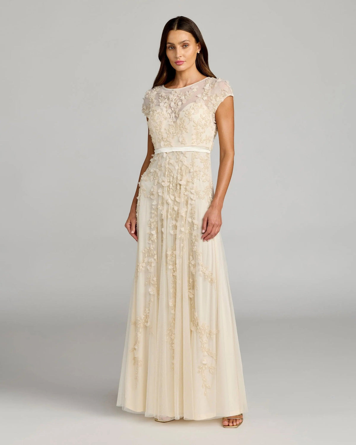 Butter Floral Embellished Cap Sleeve Gown