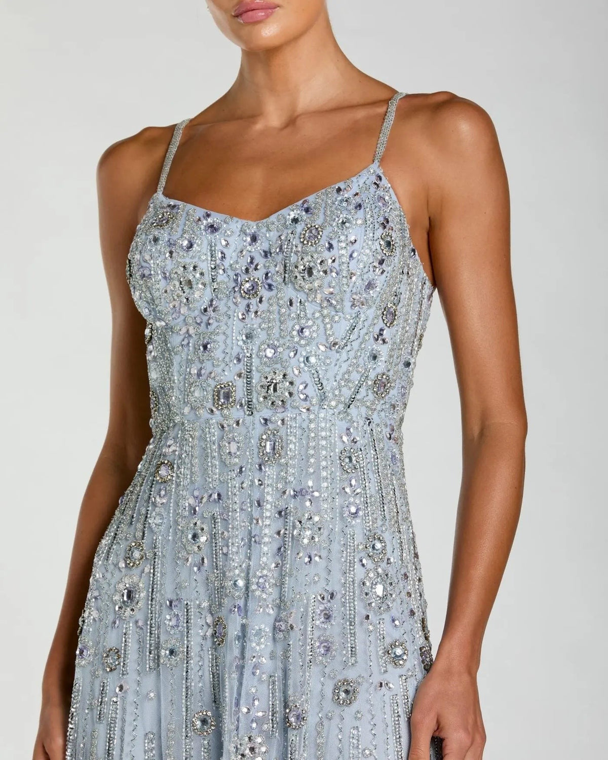 Powder Blue Rhinestone Embellished Sweetheart Neck A-Line Gown