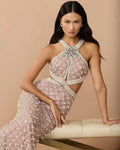 Light Rose Pearl Embellished Open Back Gown