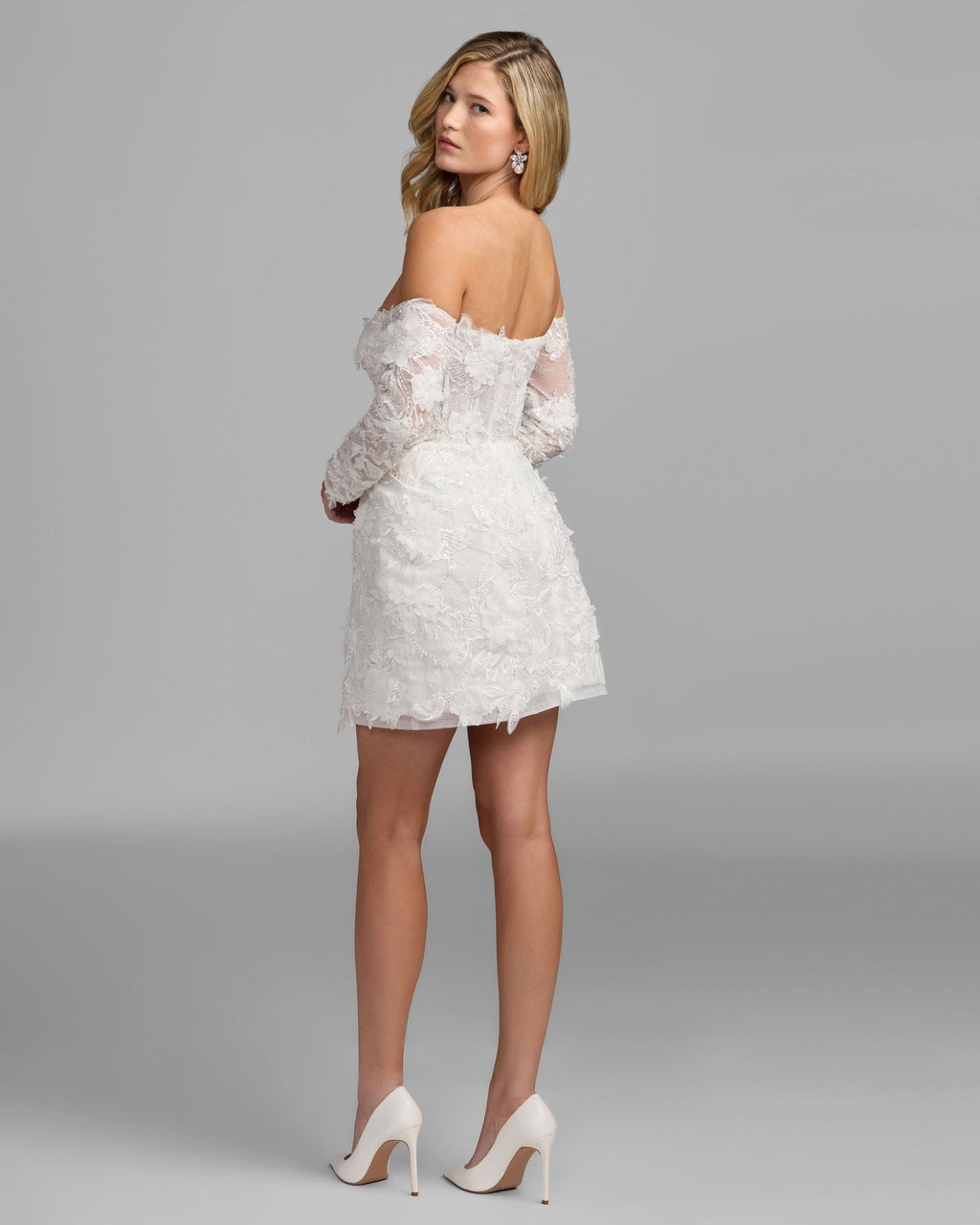 Ivory Floral Lace Off Shoulder Mini Dress