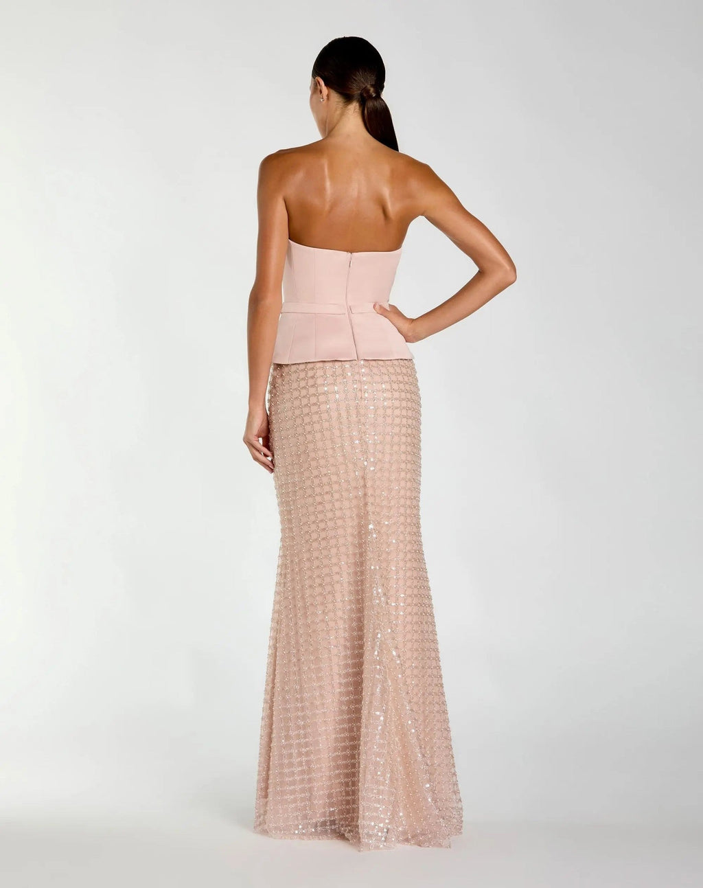 Blush Strapless Satin Top With Embellished Skirt Gown