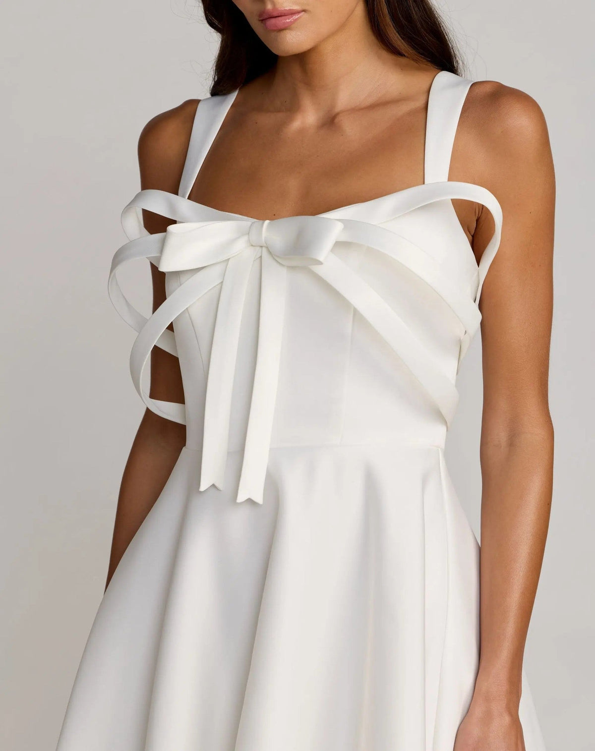 White Satin Bow Bodice Midi Dress