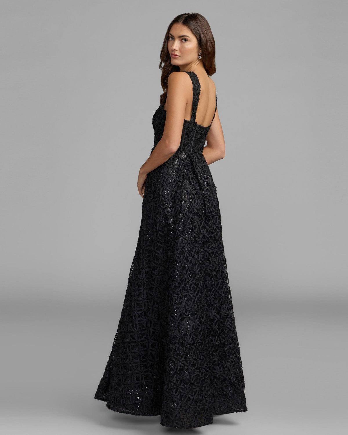 Black Embellished Corset A Line Gown