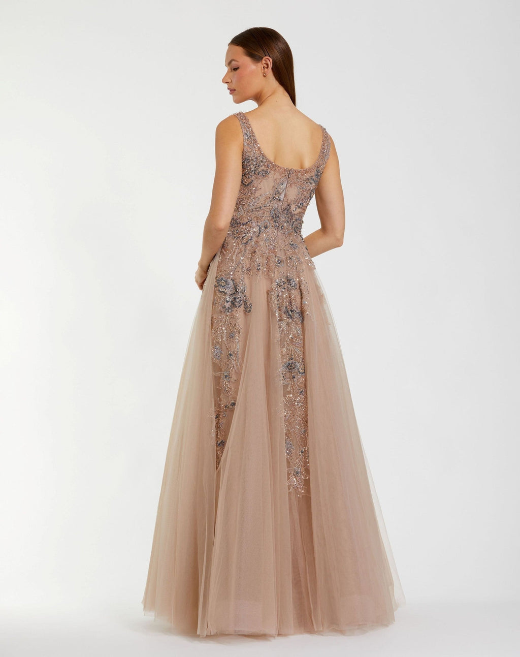 Mocha Hand Embellished Tulle A-Line Gown
