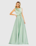 Sage Floral Applique Sleeveless A-Line Gown