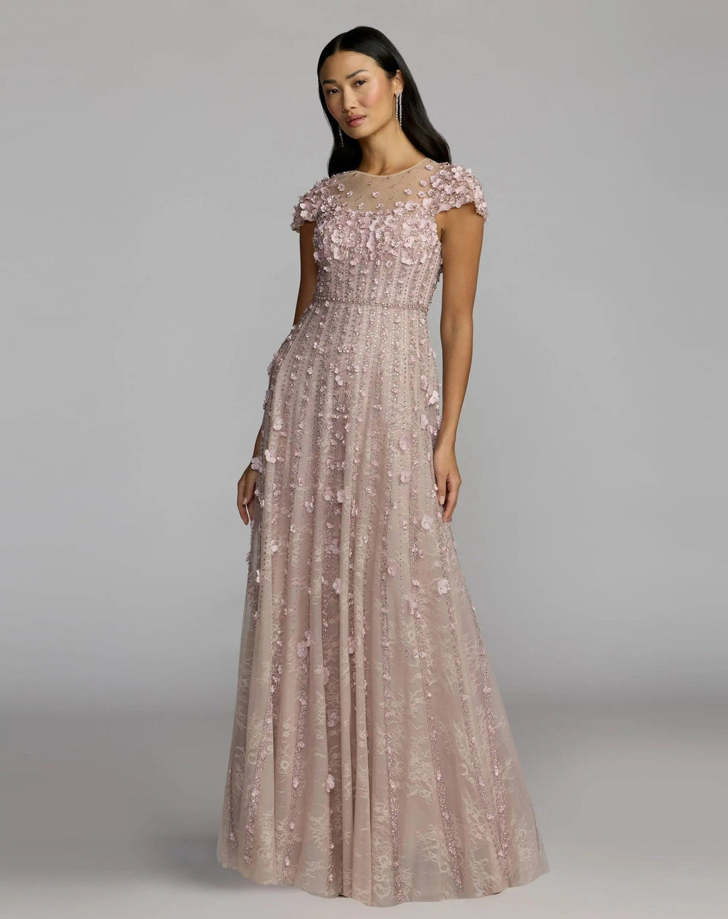 Vintage Lilac Embellished Lace Illusion Neck A-Line Gown