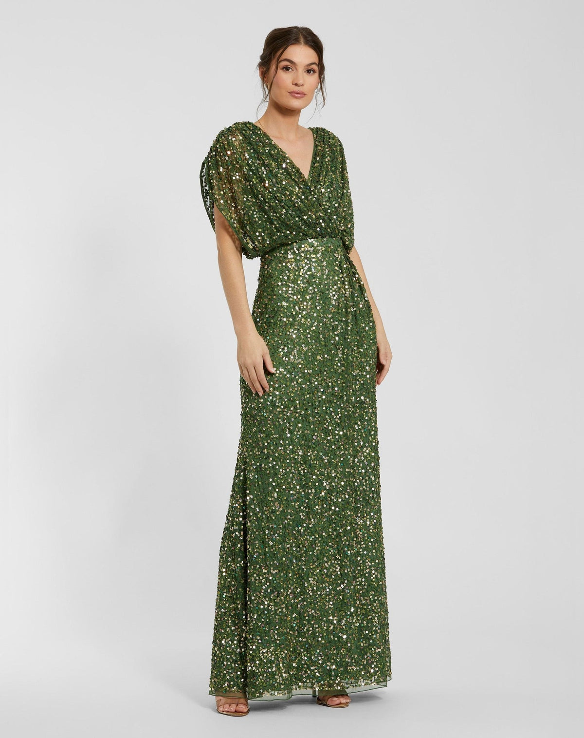 Draped Sleeve V Neck Gown