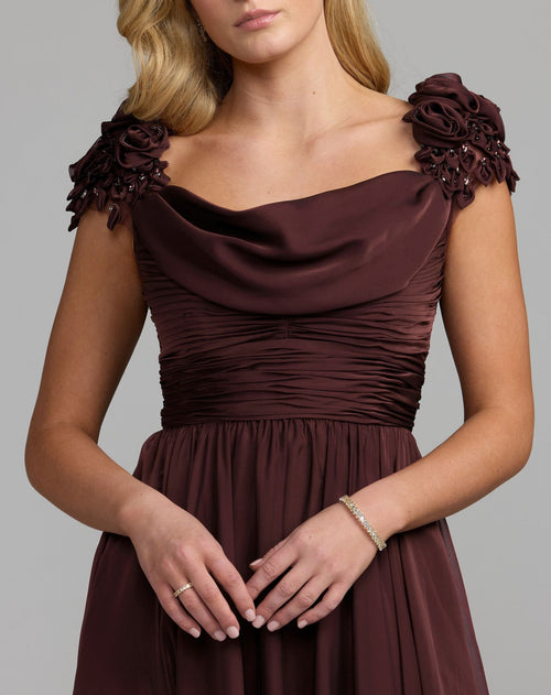 Amethyst Chiffon Cowl Neck Embellished Cap Sleeve Gown