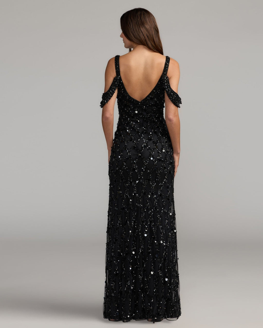 Black Sequin Embellished V-Neck Gown