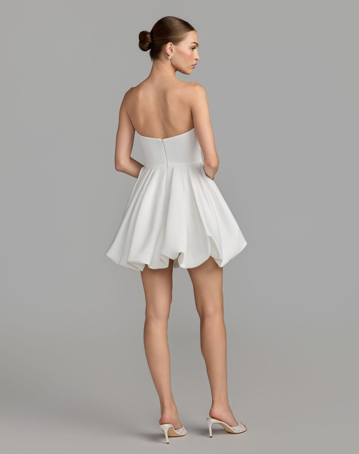 Ivory Strapless Mini Dress With 3D Rosette