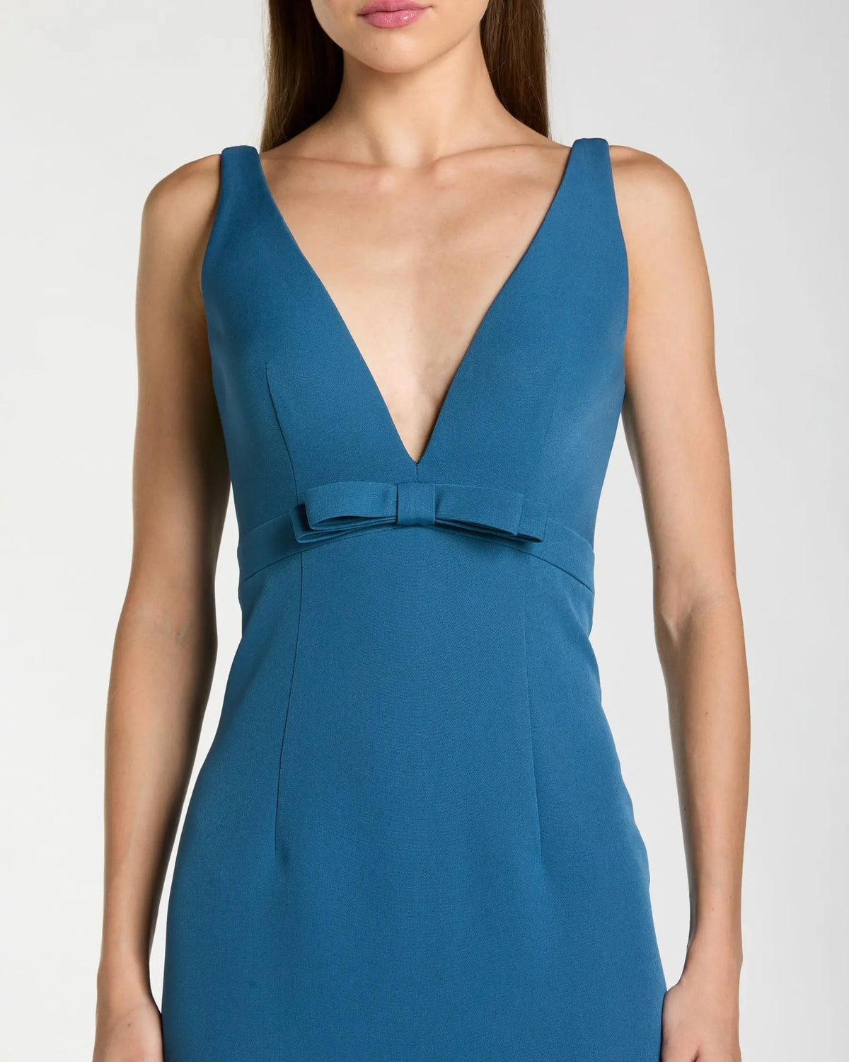 Ocean Crepe V-Neck Mermaid Gown With Bow