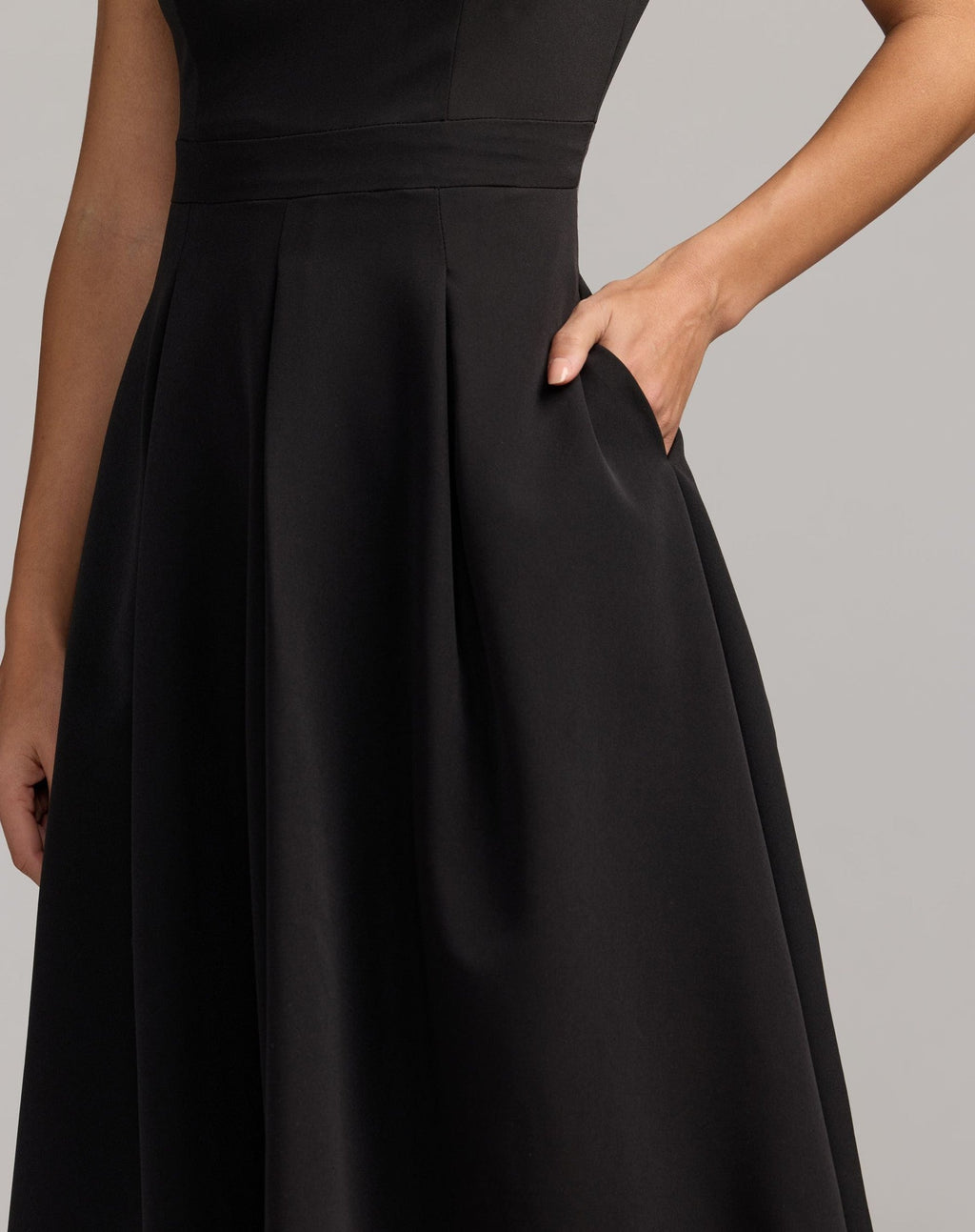 Black Embellished Collar A-Line Midi Dress