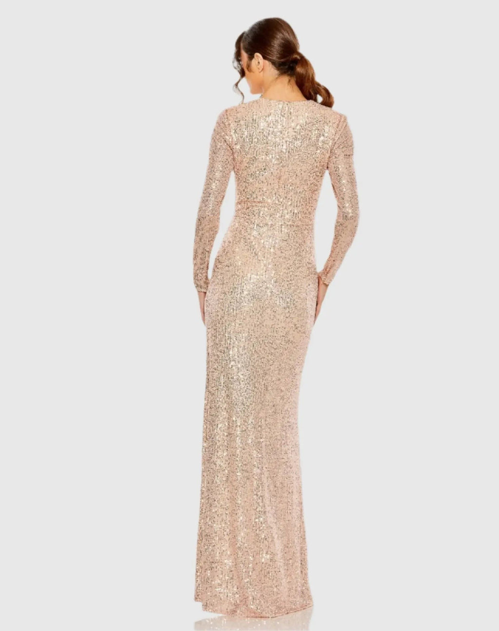 Rose Gold Sequined Side Knot Long Sleeve Gown