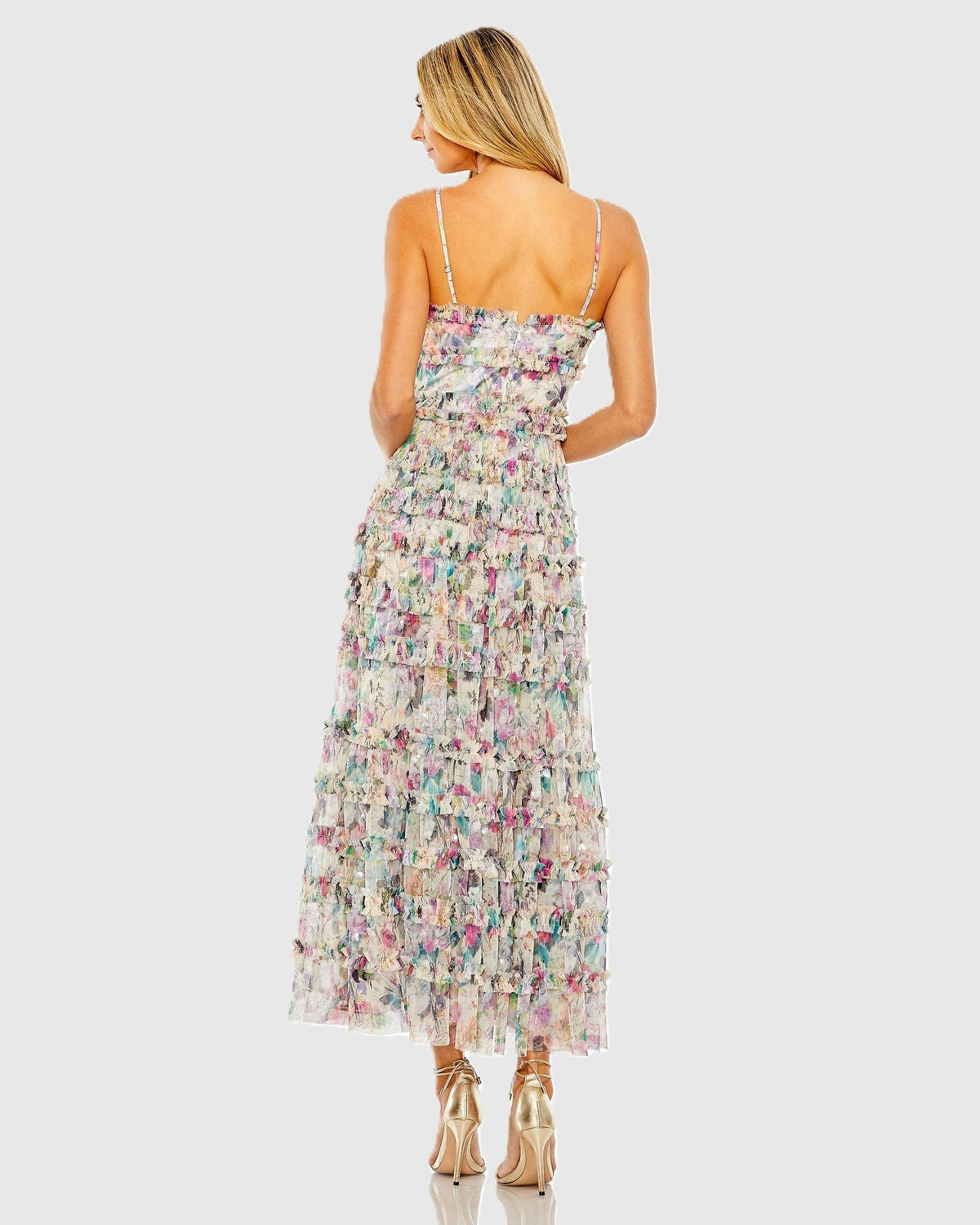 Nude Multi Floral Ruffle Tiered Maxi Dress