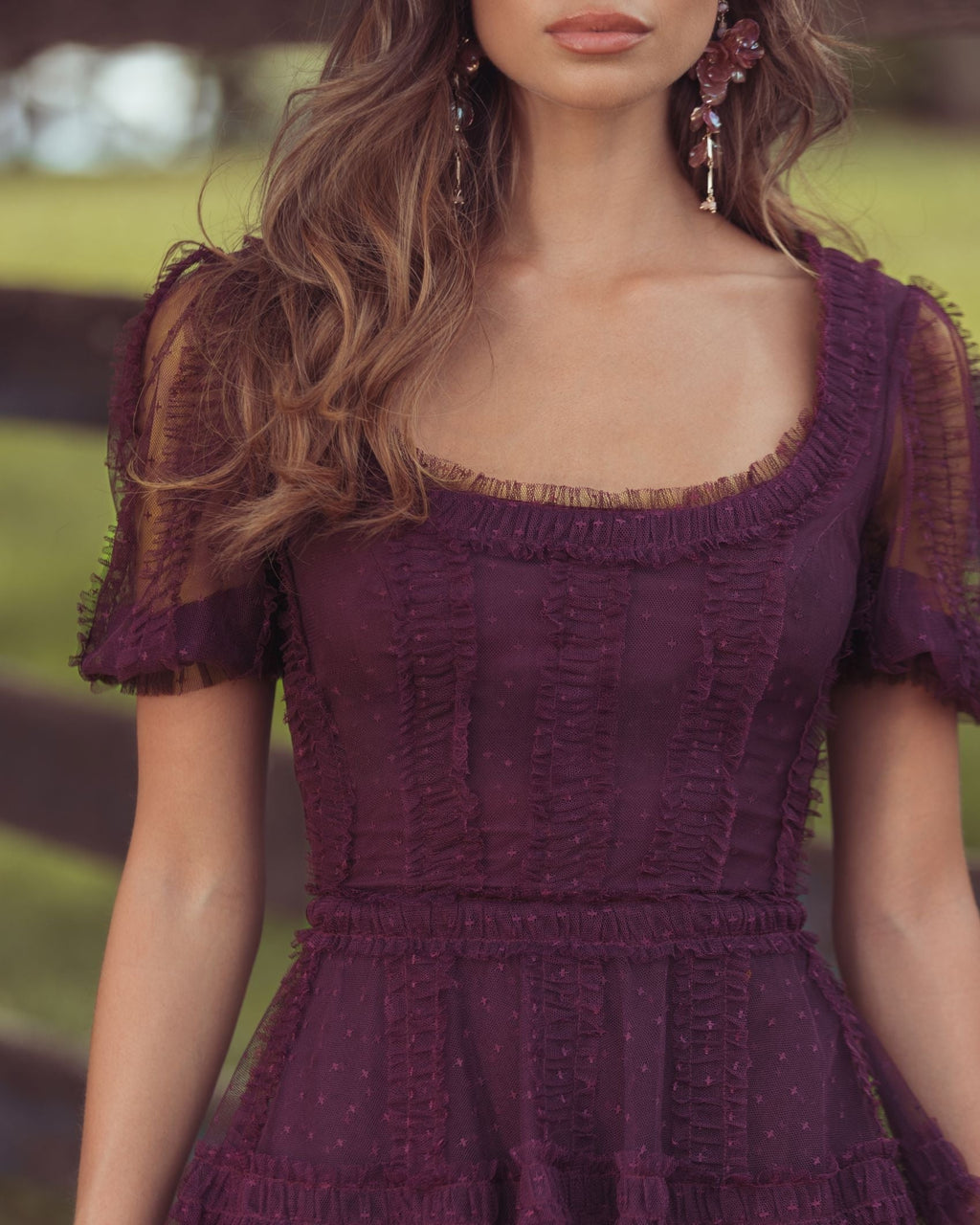 Amethyst Tiered Ruffle High-Low Maxi Dress