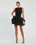 Black Sleeveless Crepe Bubble Skirt Mini Dress