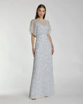 Powder Blue High Neck Short Sleeve Embellished Gown