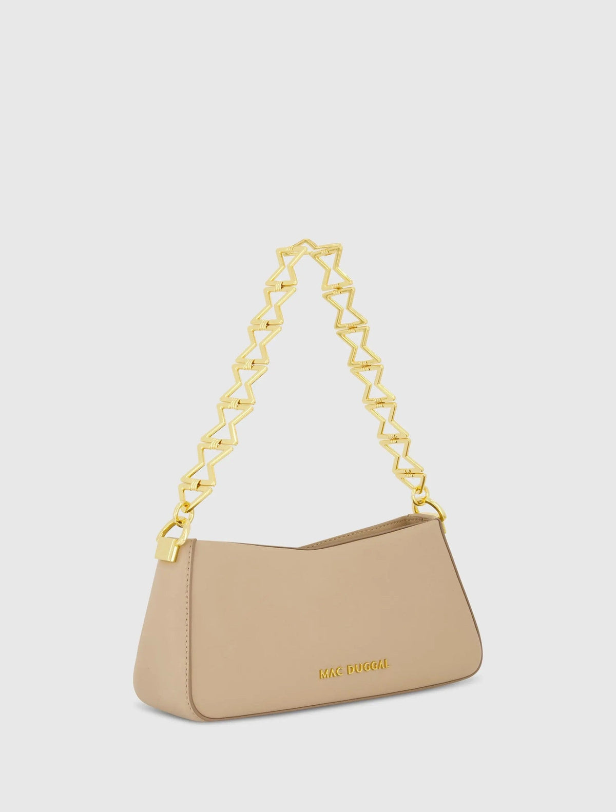 Beige Small Leather Shoulder Bag with Gold Chain