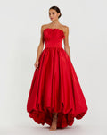 Red Strapless Bubble Hem High Low Ball Gown